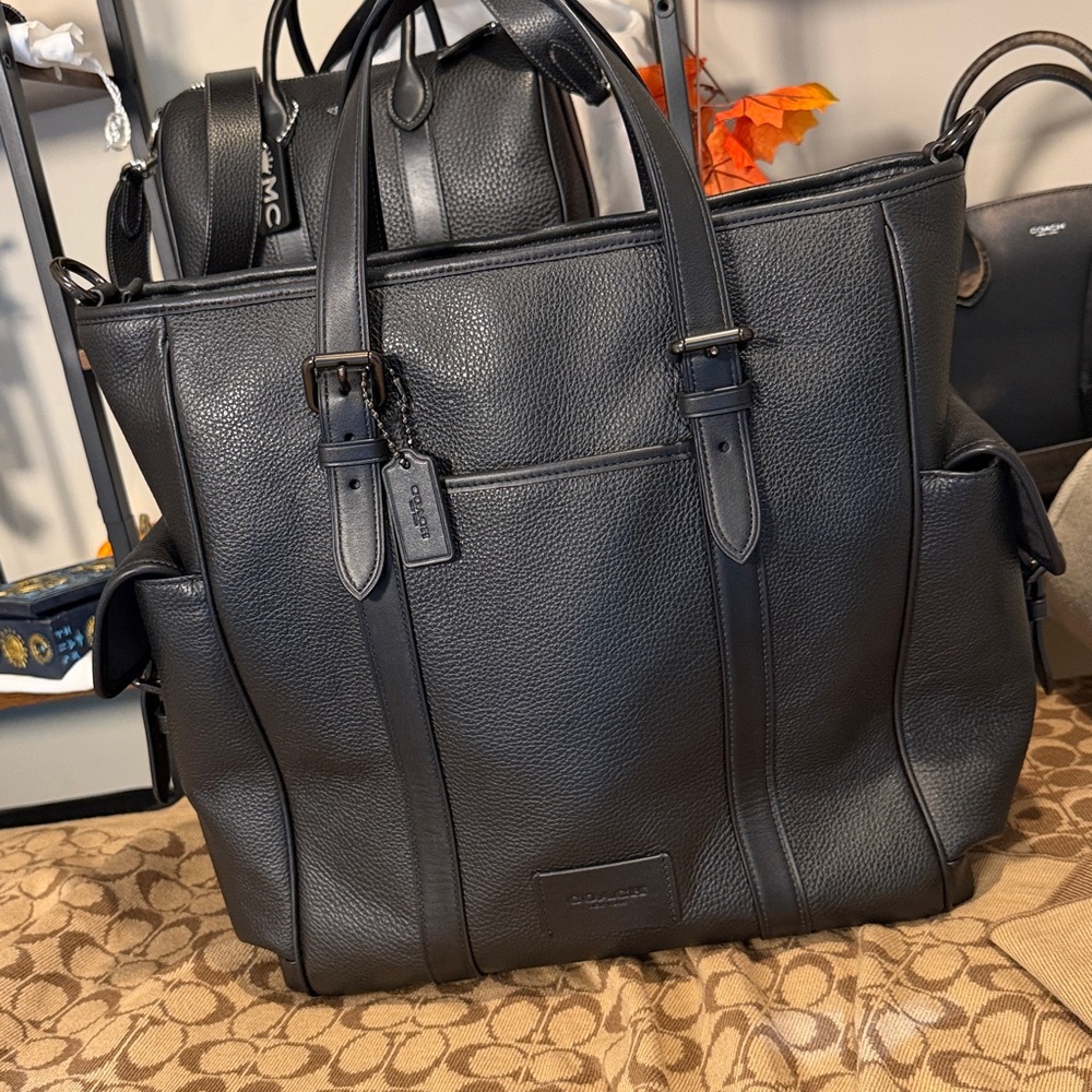 Coach Black Leather Bag with Brown Accents